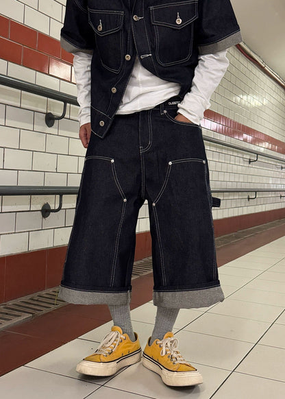 Vintage Contrast Stitch Cropped Jeans - Rick Circus