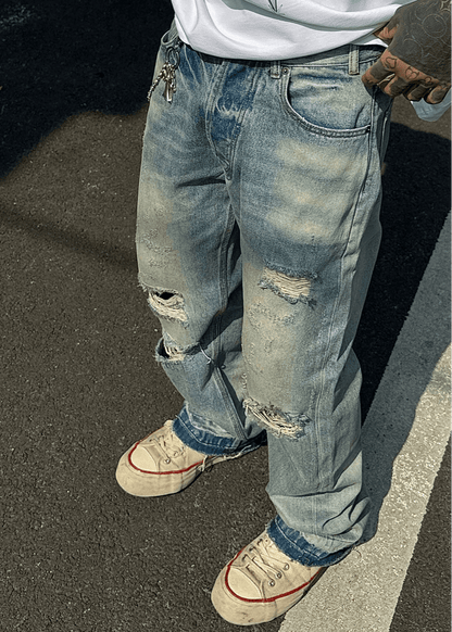 Vintage Distressed Loose Fit Straight - Leg Jeans - Rick Circus