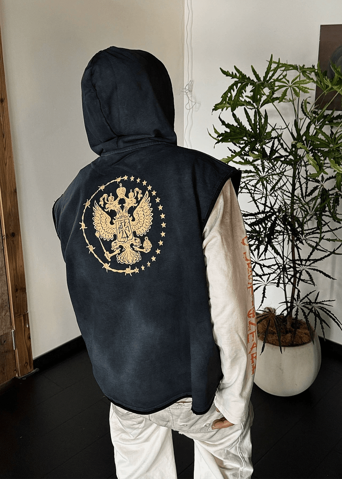 Vintage Eagle Print Sleeveless Hoodie - Rick Circus