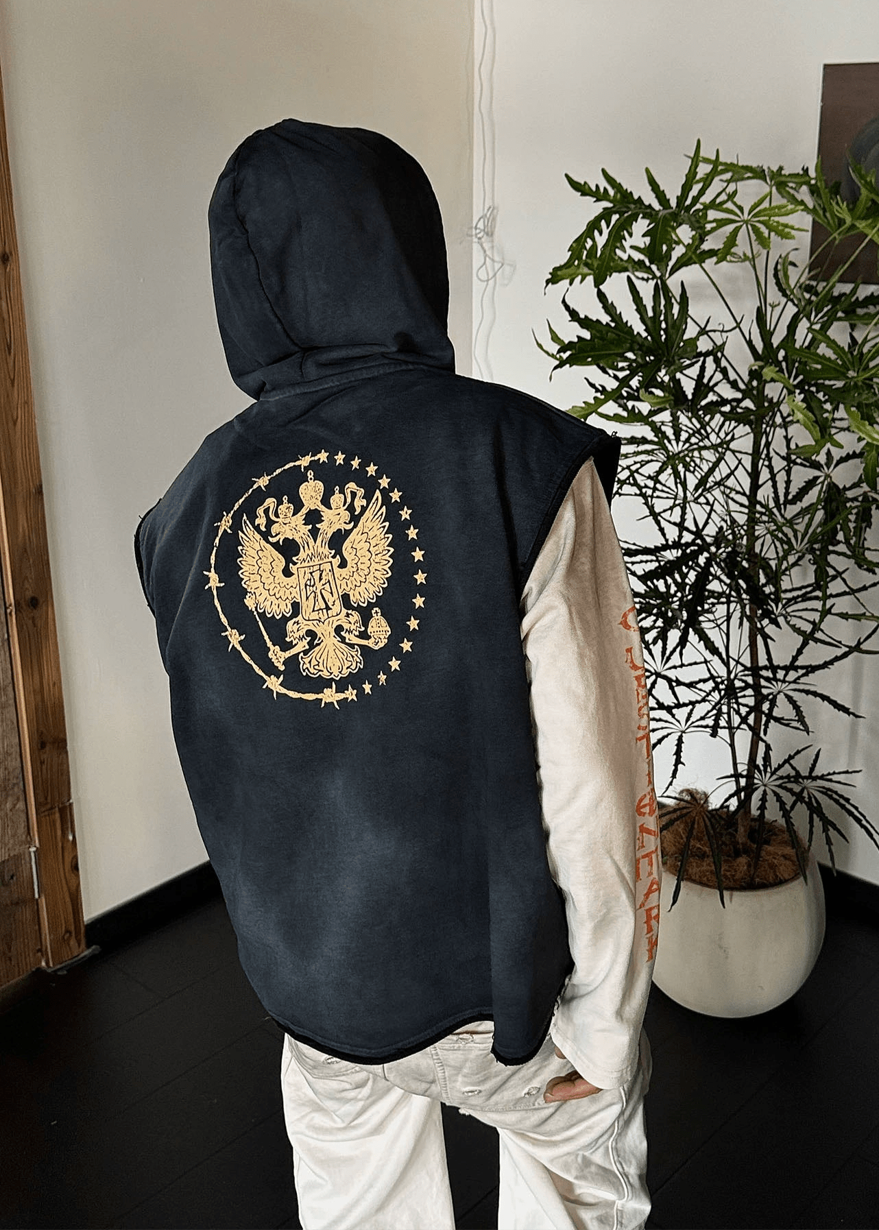 Vintage Eagle Print Sleeveless Hoodie - Rick Circus