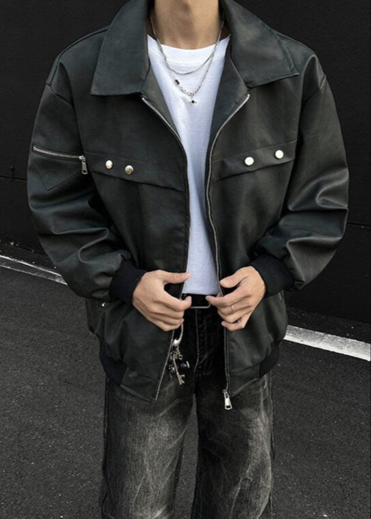 Vintage Faux Leather Bomber Jacket - Rick Circus