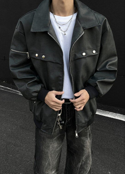 Vintage Faux Leather Bomber Jacket - Rick Circus