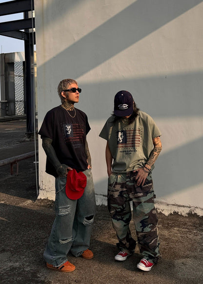 Vintage Flag Print Oversize T-Shirt - Rick Circus