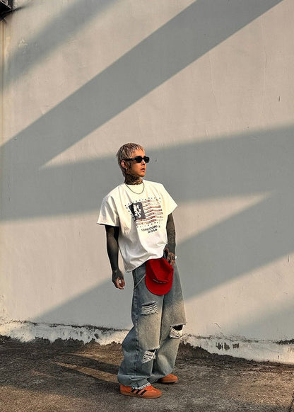 Vintage Flag Print Oversize T-Shirt - Rick Circus