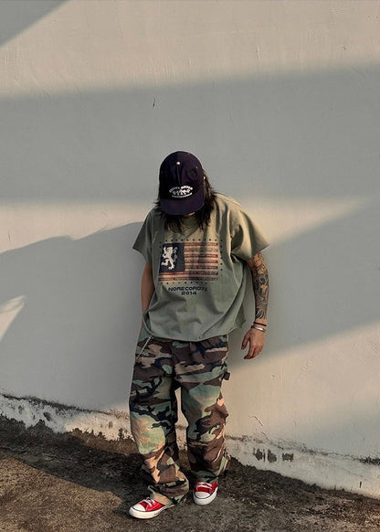 Vintage Flag Print Oversize T-Shirt - Rick Circus