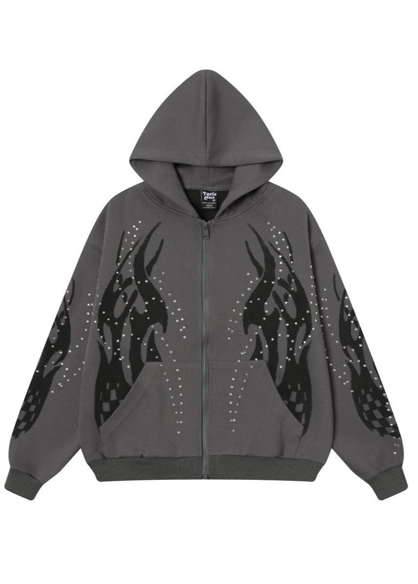 Vintage Flame Rhinestone Zip Hoodie - Rick Circus