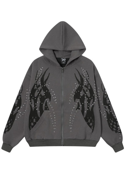 Vintage Flame Rhinestone Zip Hoodie - Rick Circus