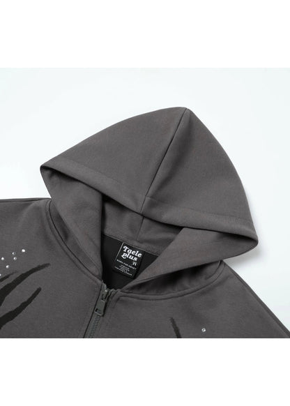 Vintage Flame Rhinestone Zip Hoodie - Rick Circus