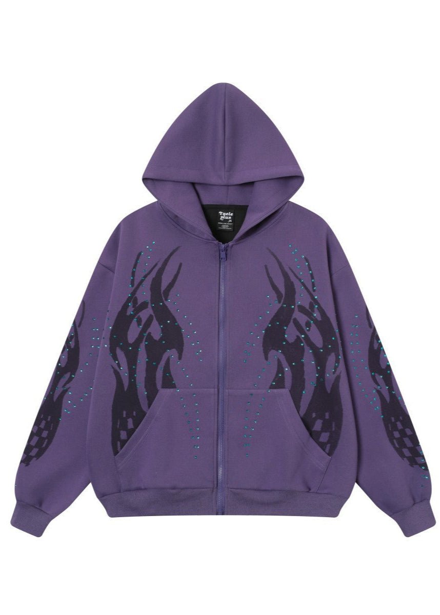 Vintage Flame Rhinestone Zip Hoodie - Rick Circus