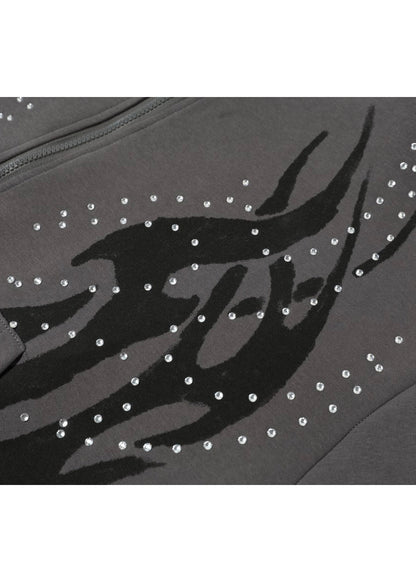 Vintage Flame Rhinestone Zip Hoodie - Rick Circus