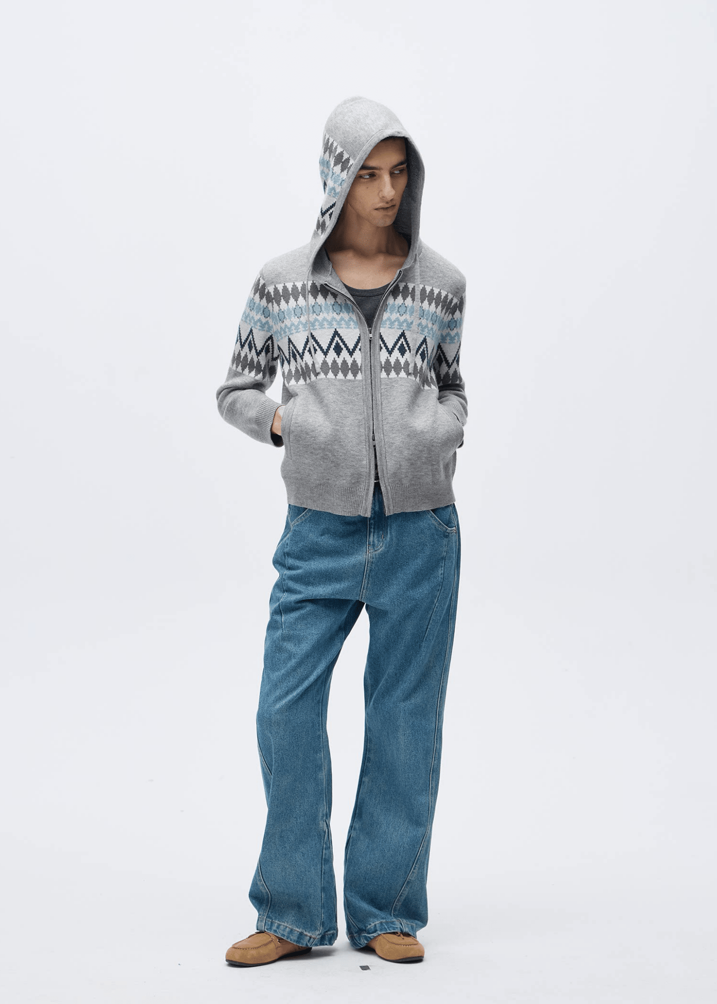 Vintage Old Money Fair Isle Wool Hooded Cardigan - Rick Circus