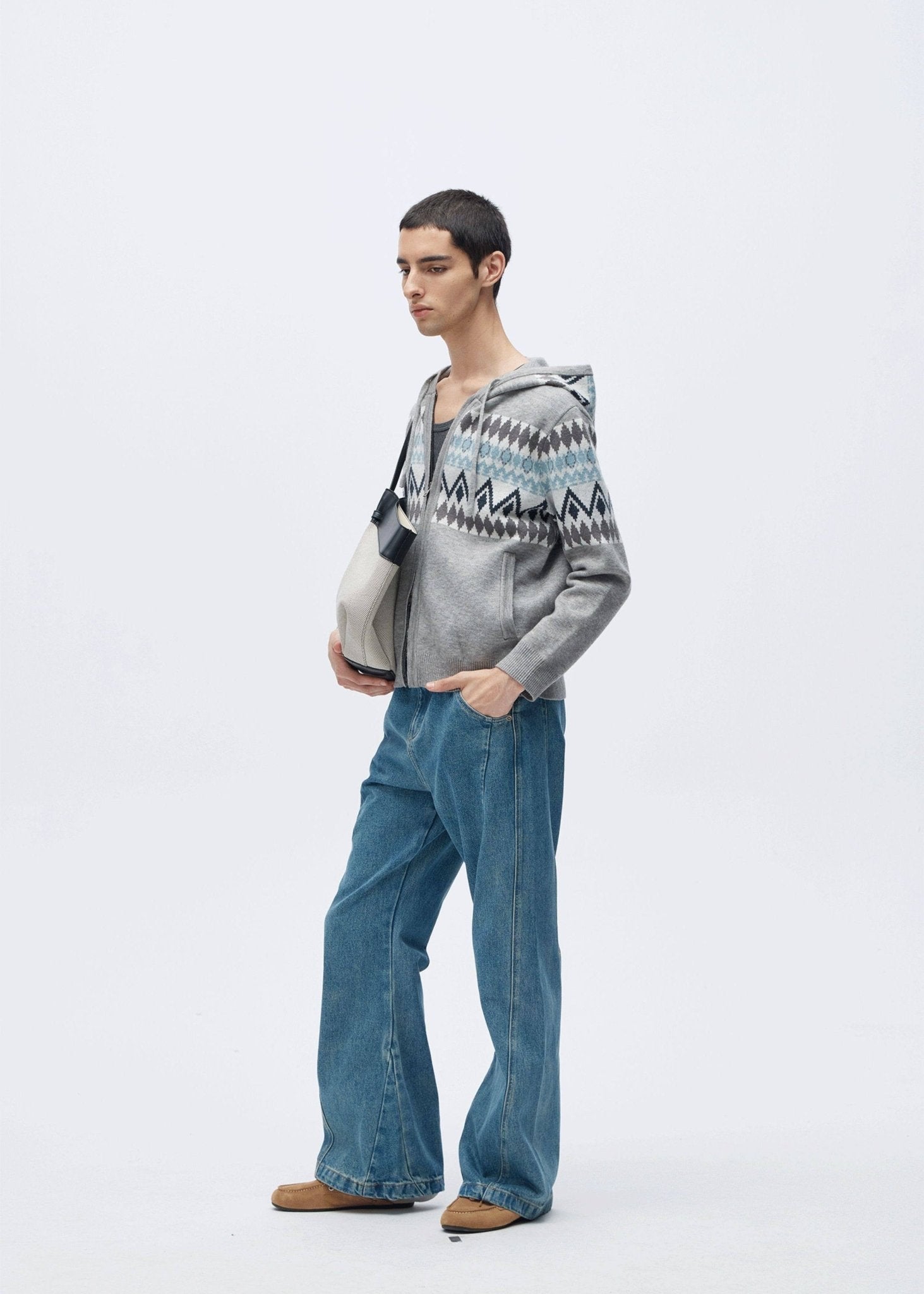 Vintage Old Money Fair Isle Wool Hooded Cardigan - Rick Circus