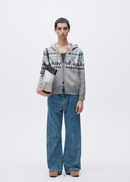 Vintage Old Money Fair Isle Wool Hooded Cardigan - Rick Circus