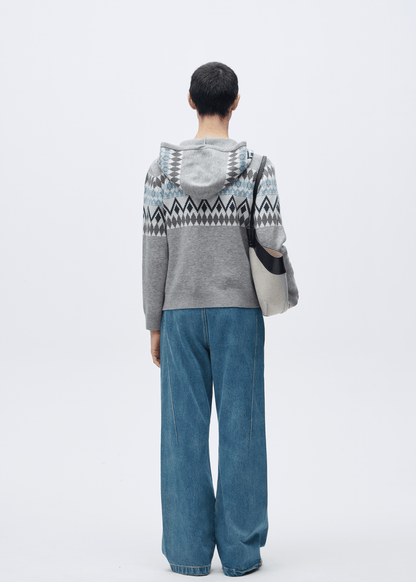 Vintage Old Money Fair Isle Wool Hooded Cardigan - Rick Circus