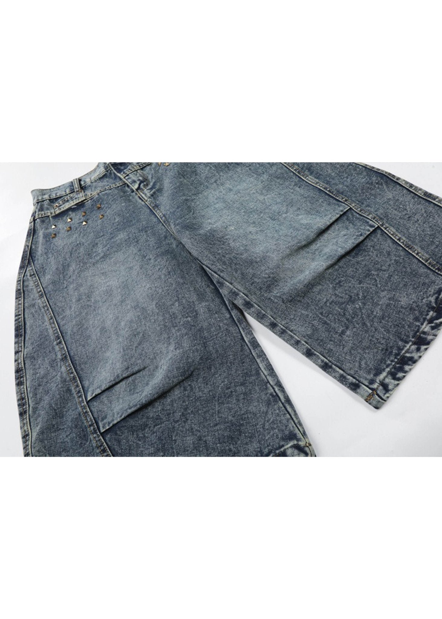 Vintage Rivet Washed Denim Baggy Shorts - Rick Circus