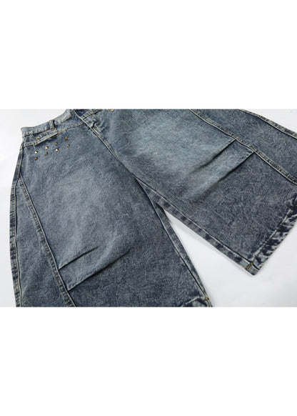 Vintage Rivet Washed Denim Baggy Shorts - Rick Circus