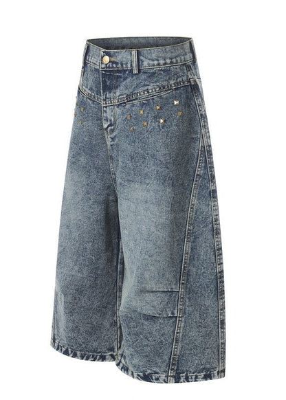 Vintage Rivet Washed Denim Baggy Shorts - Rick Circus