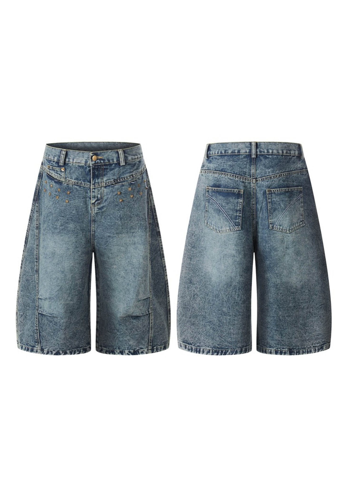 Vintage Rivet Washed Denim Baggy Shorts - Rick Circus