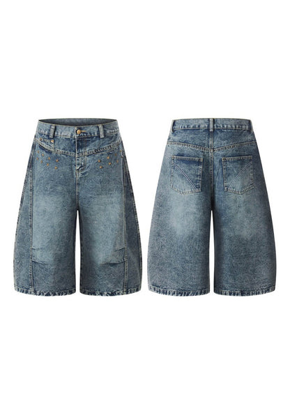 Vintage Rivet Washed Denim Baggy Shorts - Rick Circus