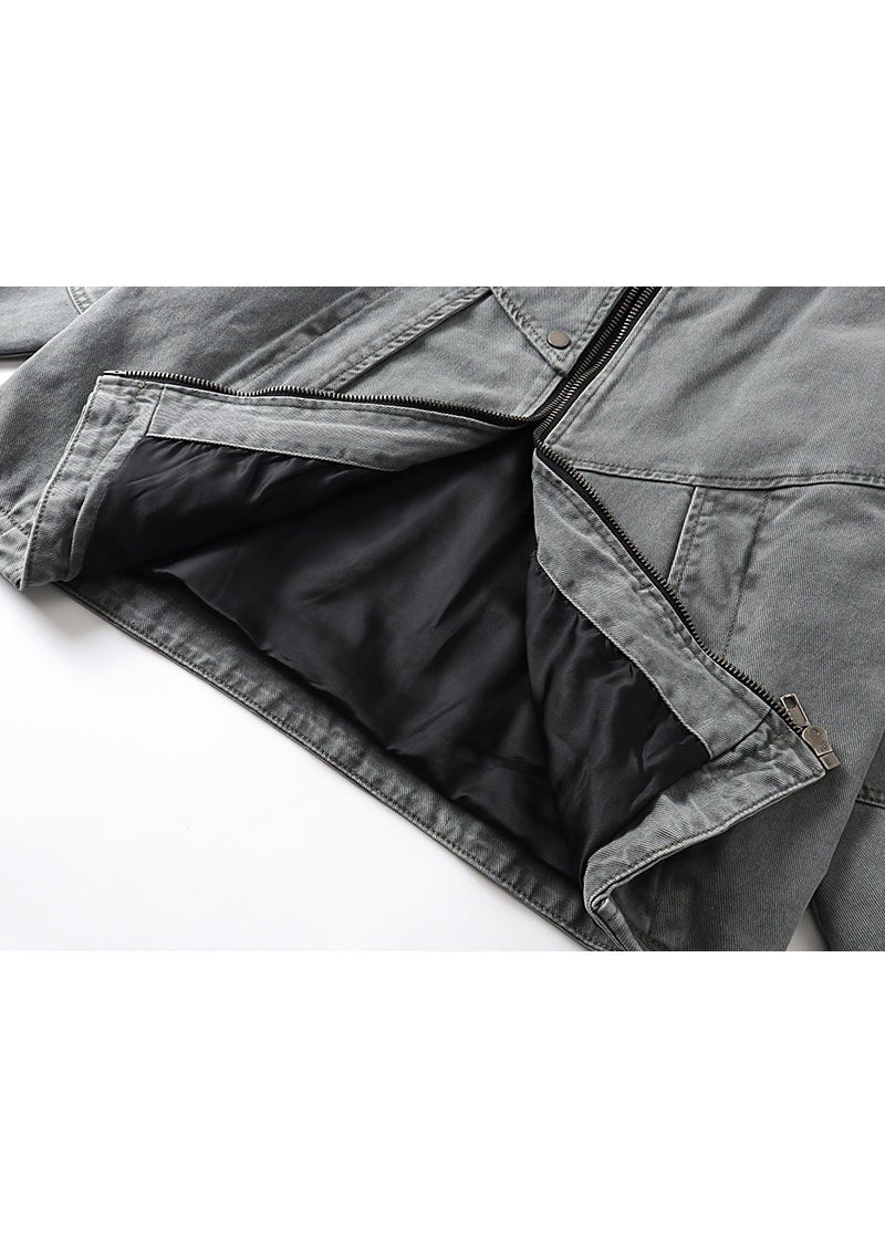 Vintage Washed Asymmetric Denim Jacket - Rick Circus