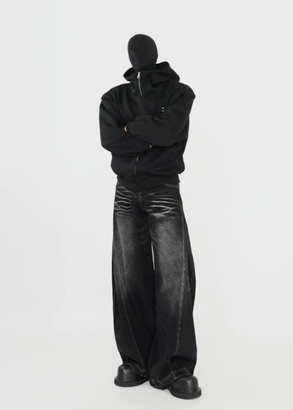 Vintage Washed Curved - Cut Baggy Jeans - Rick Circus