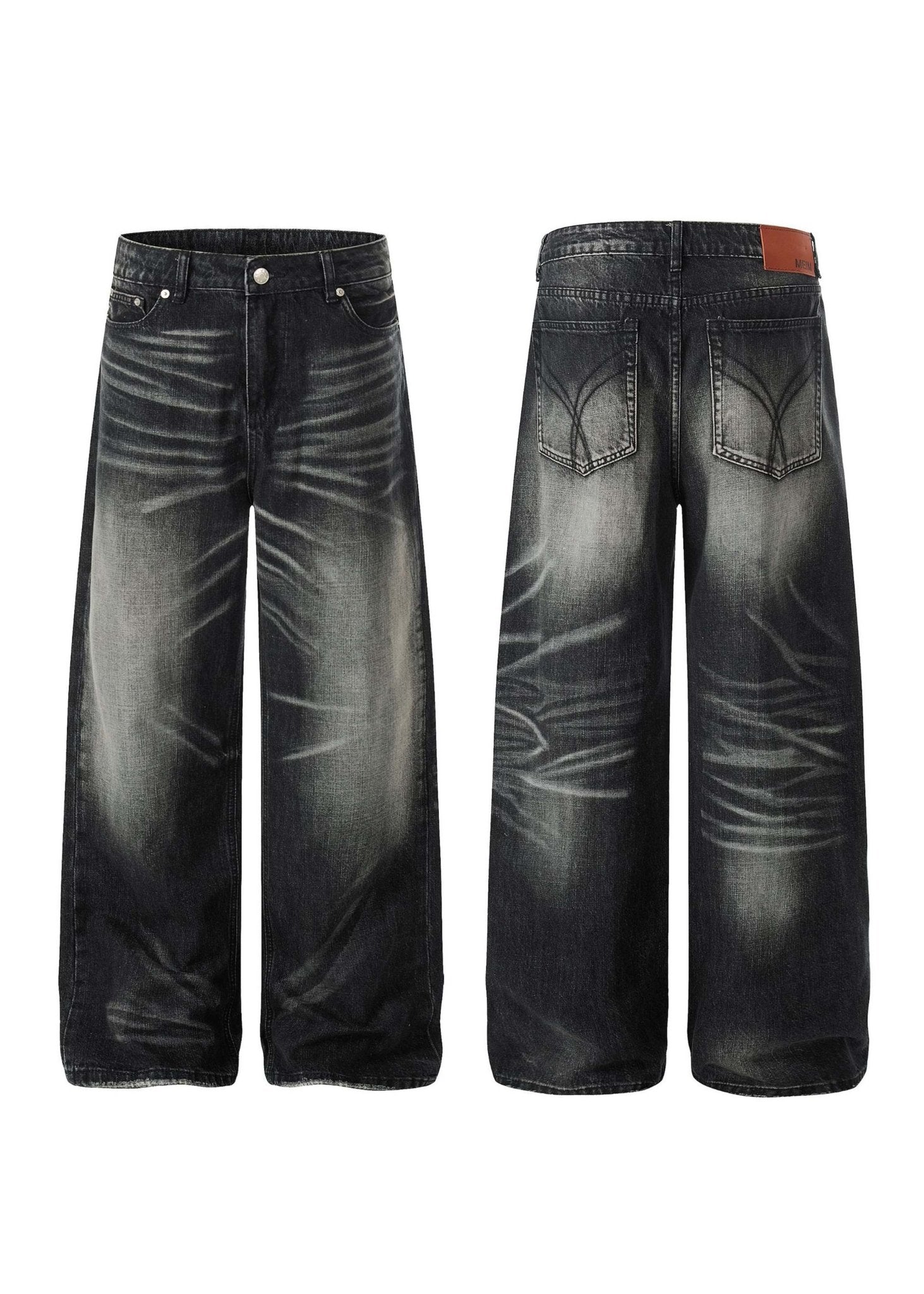 Vintage Washed Distressed Denim Wide Leg Pants - Rick Circus