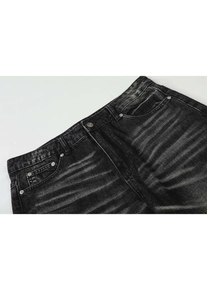 Vintage Washed Distressed Denim Wide Leg Pants - Rick Circus