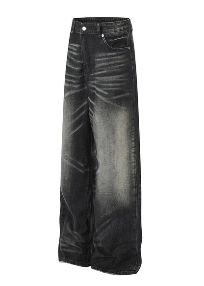 Vintage Washed Distressed Denim Wide Leg Pants - Rick Circus