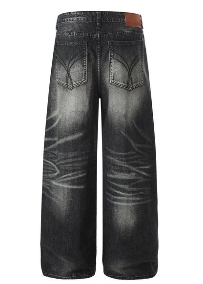 Vintage Washed Distressed Denim Wide Leg Pants - Rick Circus
