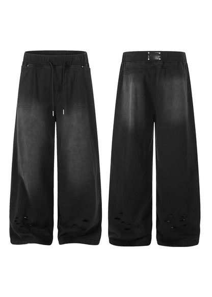 Vintage Washed Distressed Wide Leg Sweatpants - Rick Circus
