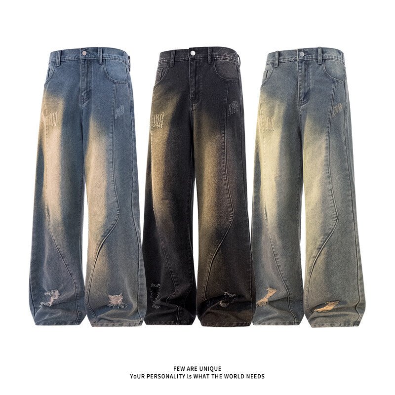 Vintage Washed Loose Fit Ripped Jeans - Rick Circus