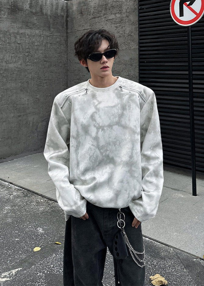 Vintage Washed Oversized Sweatshirt with Shoulder Zipper - Rick Circus