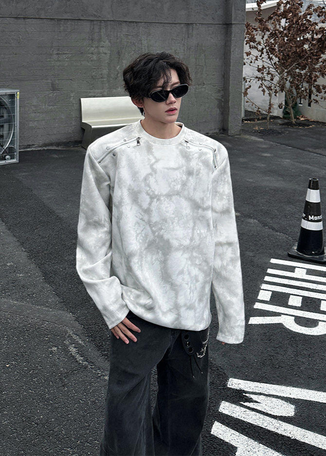 Vintage Washed Oversized Sweatshirt with Shoulder Zipper - Rick Circus