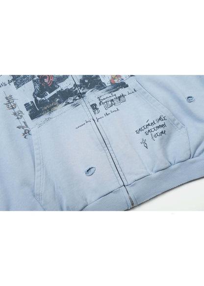 Vintage Washed Streetwear Dark Style Hooded Jacket - Rick Circus