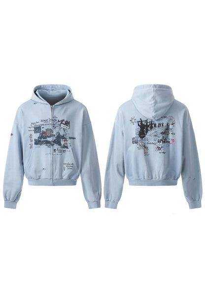 Vintage Washed Streetwear Dark Style Hooded Jacket - Rick Circus