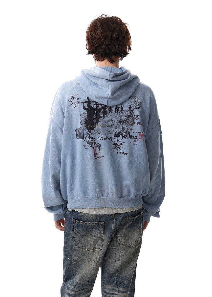 Vintage Washed Streetwear Dark Style Hooded Jacket - Rick Circus