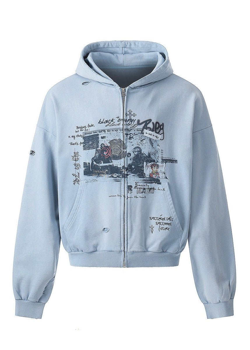 Vintage Washed Streetwear Dark Style Hooded Jacket - Rick Circus