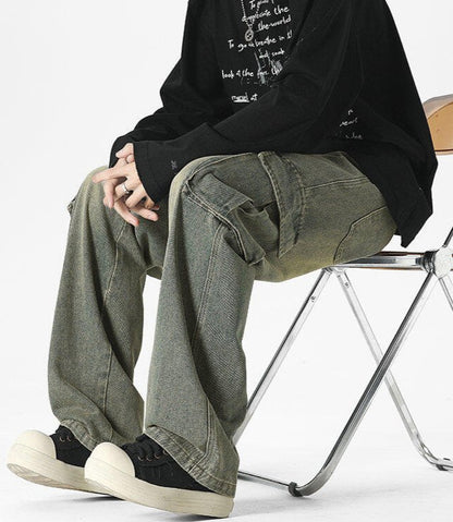 Vintage Washed Wide - Leg Cargo Jeans - Rick Circus