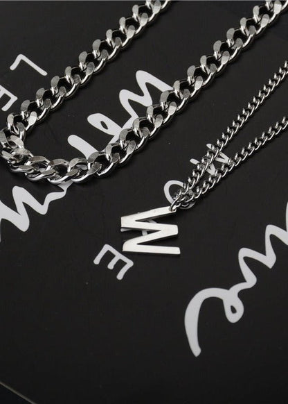 W Initial Pendant Layered Chain Necklace - Rick Circus