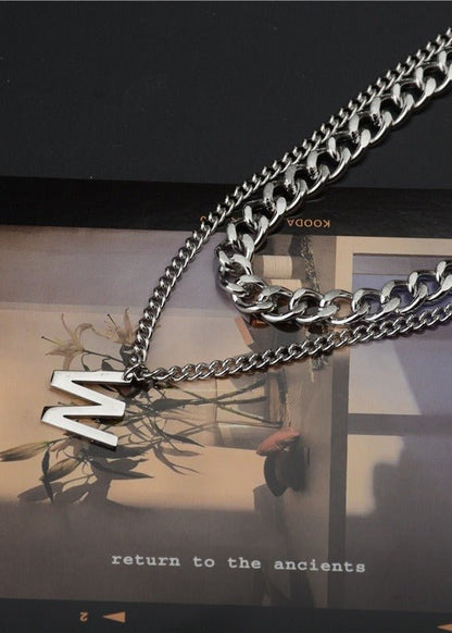 W Initial Pendant Layered Chain Necklace - Rick Circus
