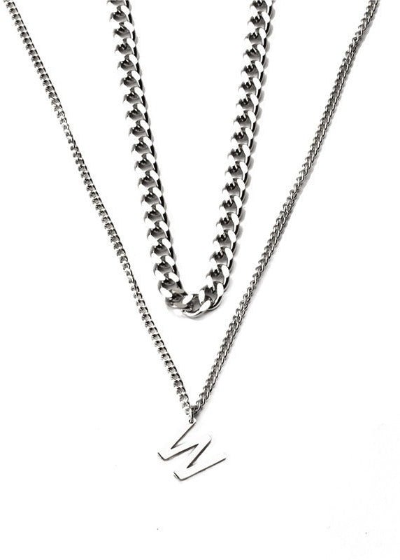 W Initial Pendant Layered Chain Necklace - Rick Circus
