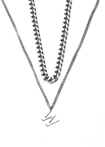 W Initial Pendant Layered Chain Necklace - Rick Circus