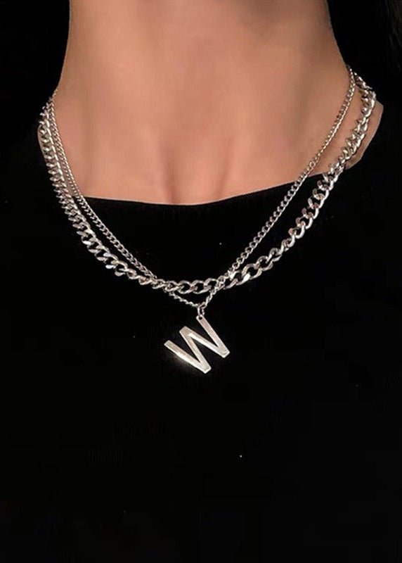 W Initial Pendant Layered Chain Necklace - Rick Circus