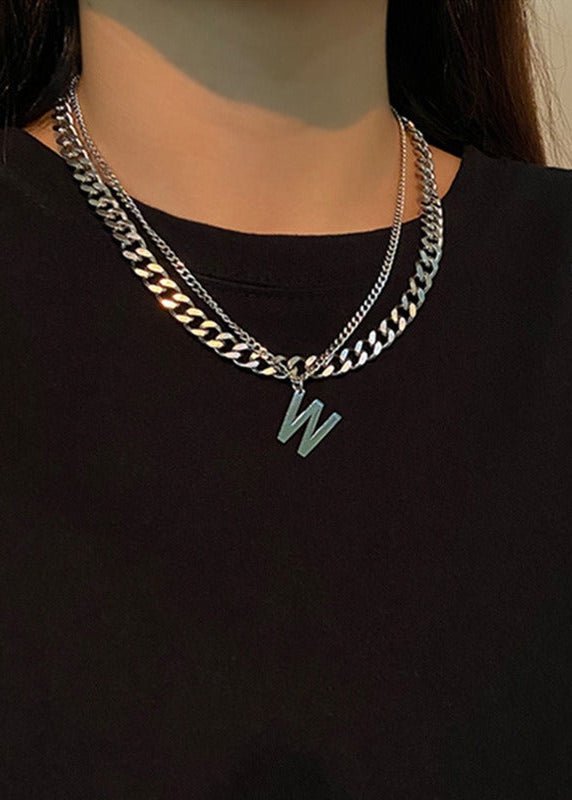 W Initial Pendant Layered Chain Necklace - Rick Circus