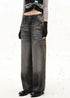 Washed Black Streetwear Jeans with Yellow Side Stripes and Chain Detail - Rick Circus
