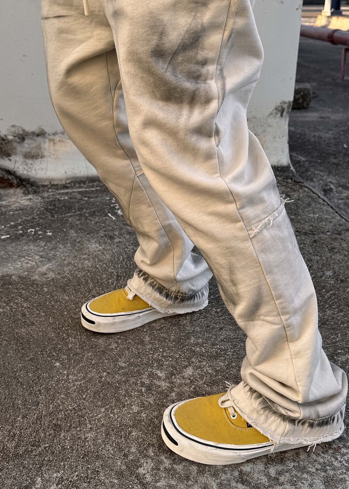 Washed Cotton Distressed Drawstring Pants - Rick Circus