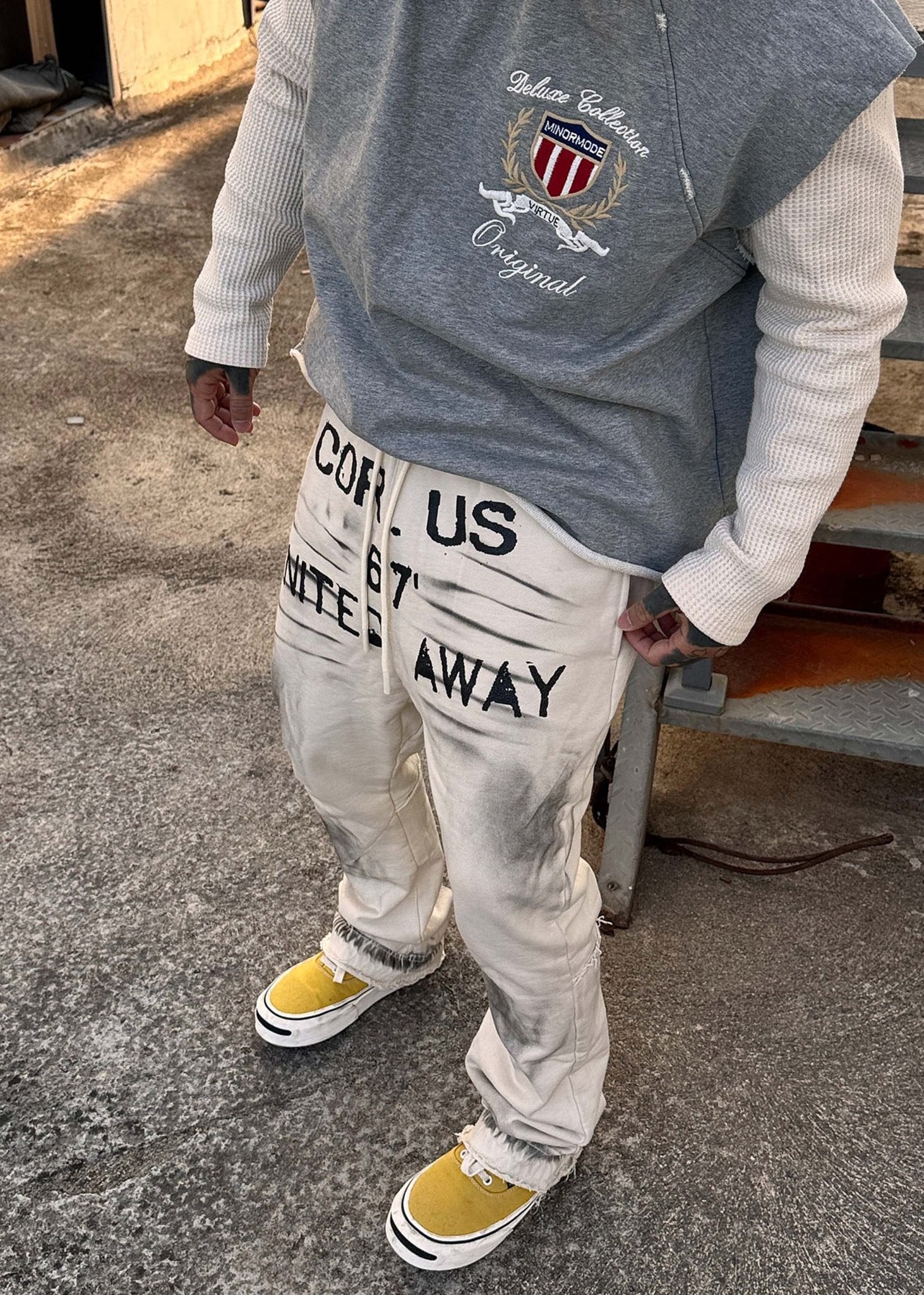 Washed Cotton Distressed Drawstring Pants - Rick Circus