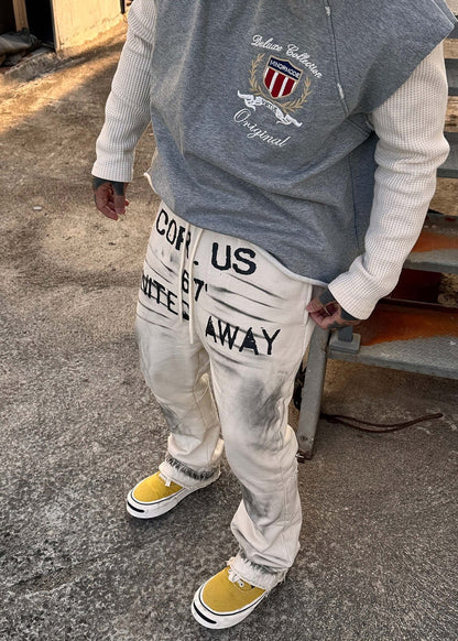 Washed Cotton Distressed Drawstring Pants - Rick Circus