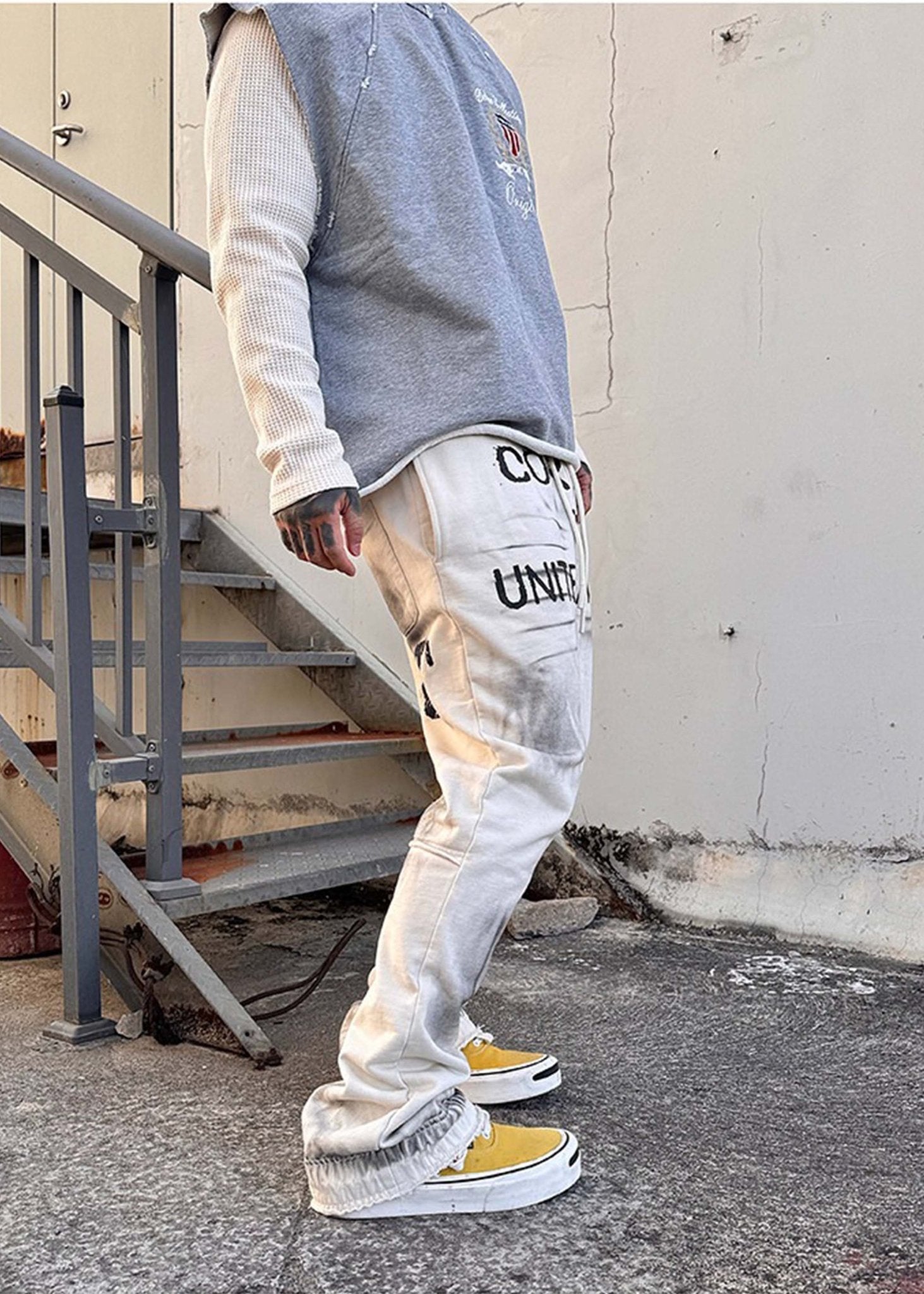 Washed Cotton Distressed Drawstring Pants - Rick Circus