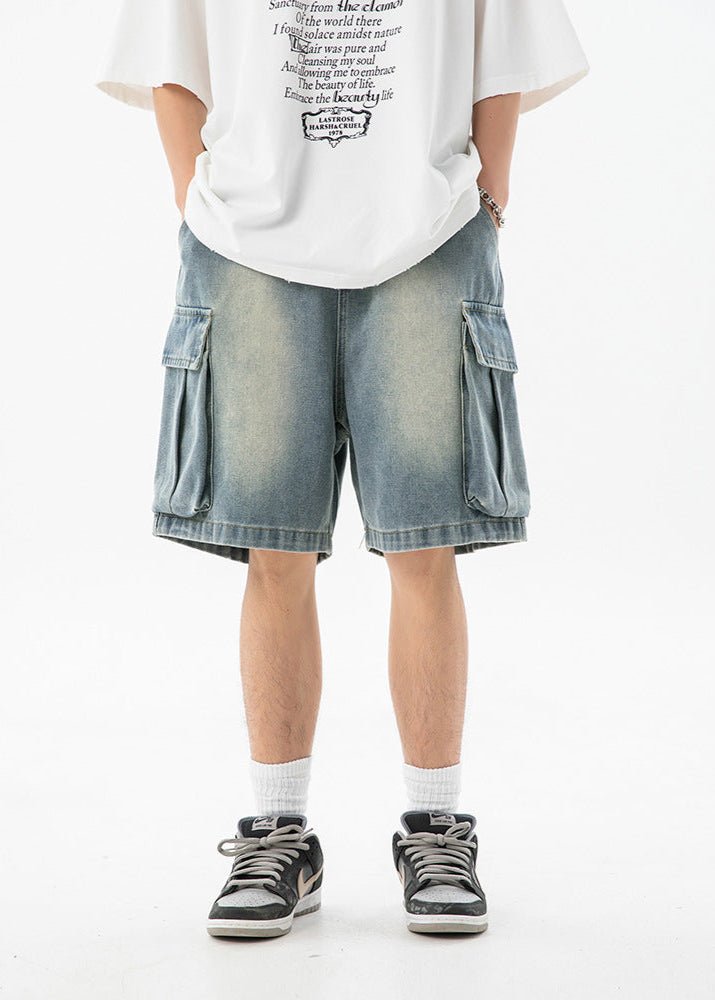 Washed Denim Cargo Shorts - Rick Circus